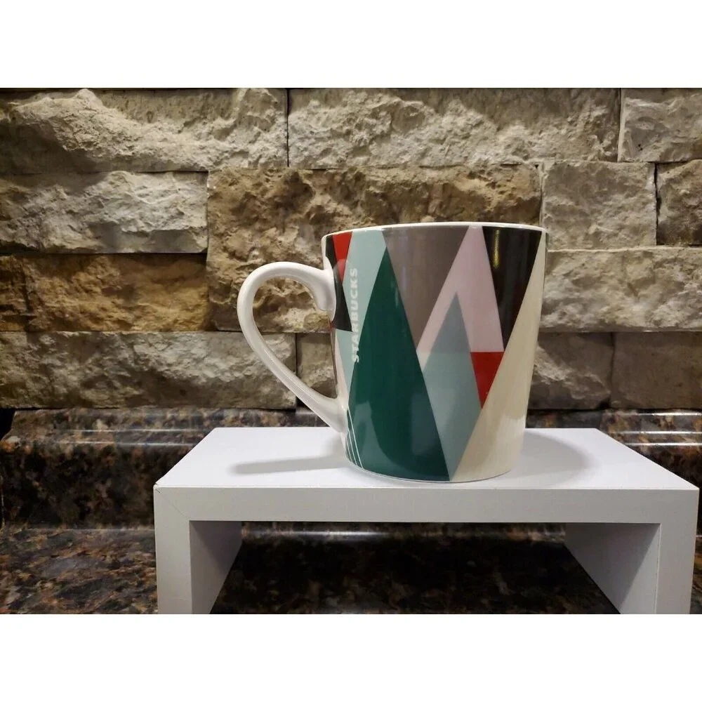 Starbucks Holiday Triangle Christmas Tree Coffee Tea Mug Cup 18oz Coffee Bar